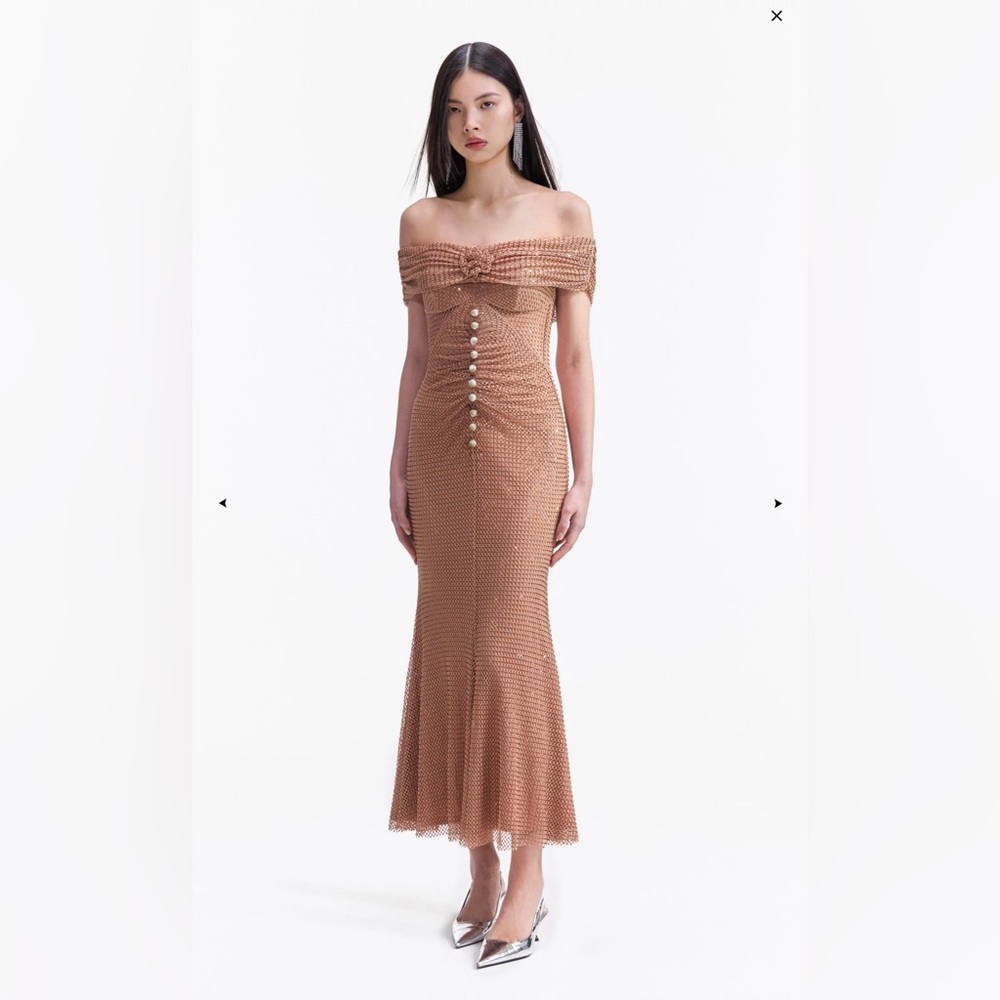 Self portrait bronze rhinestone dress, wore once indoors.